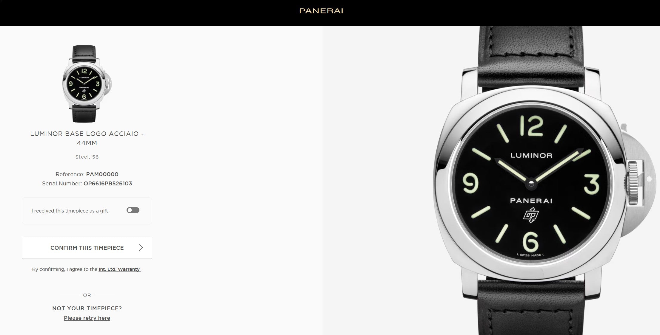 Panerai PAM 00000 Luminor Base Professionally Restored Watch